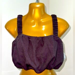 🤎 Madewell Mocha Brown Ruched Bubble Crop Top – Size L